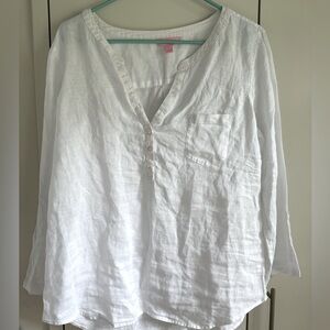 Lilly Pulitzer Linen Tab Collar Popover Tunic Top, Anna Maria, MSRP $118, L